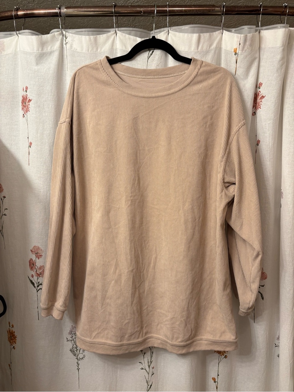 SHEIN Beige Ribbed Crewneck Sweatshirt